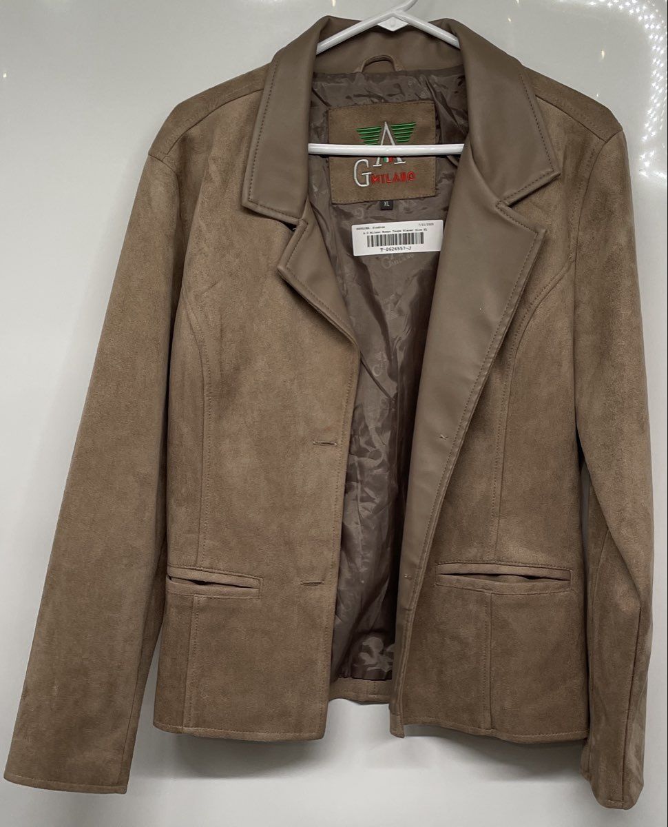 AG Milano Womens Taupe Long Sleeve Pockets Collared Button Front Jacket Size XL