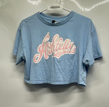 Load image into Gallery viewer, Divided By H&amp;M Womens Blue Graphic Print Athletic Dept. Cropped T-Shirt Size L
