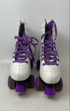 Load image into Gallery viewer, Skate Gear Unisex White Purple Leather Lace-Up Quad Roller Skates Size 7
