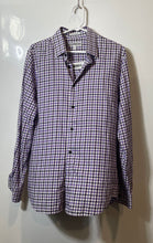 Load image into Gallery viewer, Express Mens White Purple Plaid Cotton Long Sleeve Dress Shirt Size M 15-15.5
