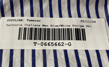 Load image into Gallery viewer, Sartoria Italiana Mens Blue White Striped Doppio Ritorto Dress Shirt Size 17.5

