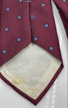 Load image into Gallery viewer, Christian Dior Mens Burgundy Printed Adjustable Bar Track Designer Tie Stained
