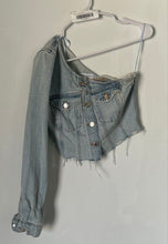 Load image into Gallery viewer, Zara Womens Blue Cotton One Shoulder Asymmetric Pockets Cropped Blouse Top Sz S

