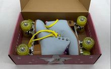 Load image into Gallery viewer, Foxy Skates Womens Blue And Yellow Round Toe Lace-Up Quad Roller Skates Size 9
