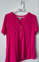 Load image into Gallery viewer, Anne Klein Womens Pink Short Sleeve 1/4 Zip Notch Neck Popover Blouse Top Size L
