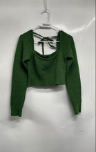 Load image into Gallery viewer, Forever 21 Womens Green Long Sleeve Tie Back Ribbed Hem Sweater Cropped Top Sz L

