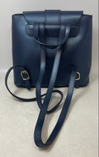 Load image into Gallery viewer, Le Poyel Womens Blue Leather Adjustable Strap Bottom Studs Flap Backpack
