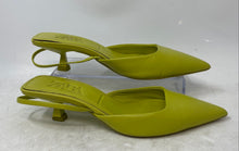 Load image into Gallery viewer, Zara Womens Green Leather Pointed Toe Low Kitten Slingback Heels Size 36
