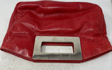 Load image into Gallery viewer, Christopher Kon Womens Red Pebble Leather Top Handle Clutch Purse
