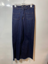 Load image into Gallery viewer, Zara Womens Blue Denim Dark Wash Raw Hem Patch Pocket Wide-Leg Jeans Size 4
