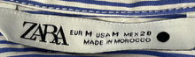 Load image into Gallery viewer, Zara Womens Blue White Striped Printed Cotton 3/4 Sleeve Tunic Blouse Top Size M
