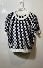Load image into Gallery viewer, LOFT Womens Blue White Wave Print Short Sleeve Crew Neck Pullover Sweater Size M
