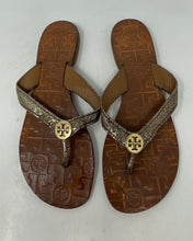 Load image into Gallery viewer, Authentic Tory Burch Womens Thora Brown Thong Sandals Size 8M Stained Worn
