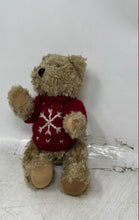 Load image into Gallery viewer, Vintage Teddy Bear Plush Stuffed Toys Wearing Red Snowflake Sweater
