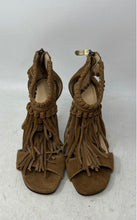Load image into Gallery viewer, Chinese Laundry Womens Brown Suede Fringe Stiletto Ankle Strap Heels Size 6.5
