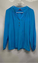 Load image into Gallery viewer, Lilly Pulitzer Womens Blue Silk Long Sleeve Notch Neck Smocked Blouse Top Sz XS
