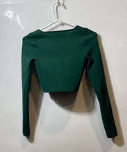 Load image into Gallery viewer, Zara Womens Green Long Sleeve Square Toe Pullover Cropped Blouse Top Size S
