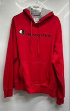 Load image into Gallery viewer, Champion Mens Red Gray Long Sleeve Pockets Regular Fit Pullover Hoodie Size L
