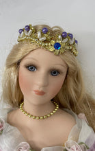 Load image into Gallery viewer, Antique Ceramic Decor Blonde Hair Blue Eyes Crown Pastel Gown Fashion Doll
