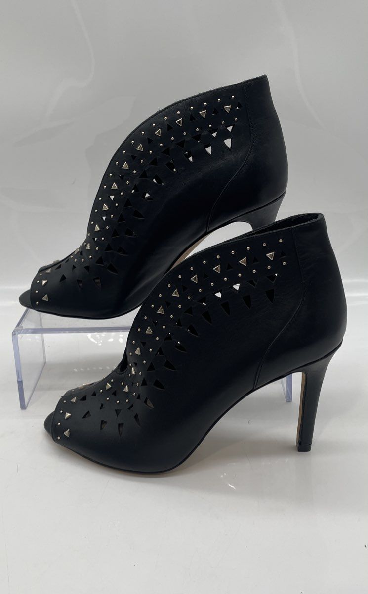 Vince Camuto Womens Black Leather Peep Toe Pull-On Ankle Booties Size 6.5M