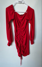 Load image into Gallery viewer, Fashion Nova Womens Red Long Sleeve Off The Shoulder Ruched Mini Dress No Size
