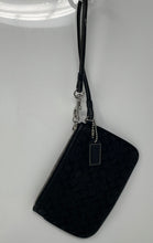 Load image into Gallery viewer, Coach Womens Black Signature Stripe Canvas Leather Trim Zip Top Wristlet Wallet
