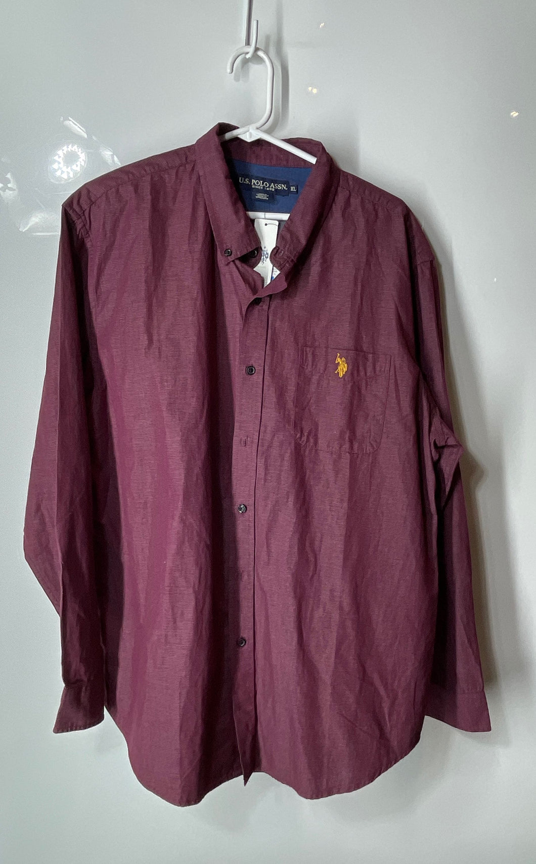 US Polo Assn. Mens Burgundy Pinstripe Long Sleeve Button-Up Shirt Sz XL With Tag