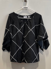 Load image into Gallery viewer, New York &amp; Company Womens Black Windowpane Plaid Short Sleeve Blouse Top Size M
