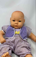 Load image into Gallery viewer, Vintage Blue Realistic Baby Girl Doll With Purple White Gingham Outfit
