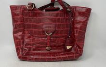 Load image into Gallery viewer, Ellen Tracy Womens Red Croc Embossed Faux Leather Inner Pocket Magnetic Tote Bag
