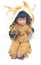 Load image into Gallery viewer, Brown Outfit Feathers Braids Face Paint Pattern Fringed Clothing Porcelain Doll
