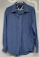 Load image into Gallery viewer, Tommy Hilfiger Mens Blue White Striped Cotton Long Sleeve Button-Up Shirt Size L
