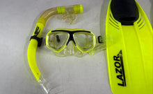 Load image into Gallery viewer, Fluid Lime Green Scuba Diving Mask Snorkel &amp; Lazor Fins Snorkeling Set Sz 11-13
