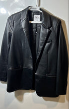 Load image into Gallery viewer, Zara Womens Black Faux Leather Long Sleeve Notch Lapel Button Front Jacket Sz XS
