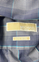 Load image into Gallery viewer, Michael Kors Mens Blue White Plaid Long Sleeve Non-Iron Dress Shirt Size 17
