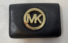 Load image into Gallery viewer, Michael Kors Unisex Black Logo Pebbled Leather Foldover Card Case Wallet
