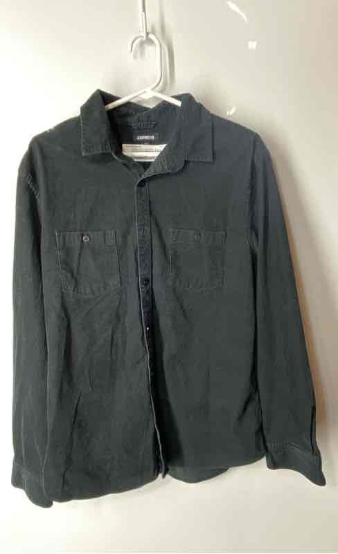 Express Mens Black Long Sleeve Collared Pockets Button-Up Shirt Size Large