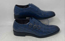 Load image into Gallery viewer, Mens Blue Black Leather Almond Toe Monk Strap Dress Shoes Size EUR 44
