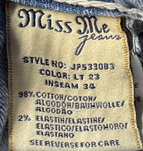 Load image into Gallery viewer, Miss Me Womens Blue Belt Loops 5-Pocket Design Button Front Bootcut Jeans Sz 27
