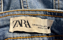 Load image into Gallery viewer, Zara Womens Blue Denim Medium Wash Button Front Back Pocket Wide-Leg Jeans Sz 12

