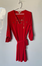 Load image into Gallery viewer, Michael Kors Womens Orange Roll Tab Sleeve Belted A-Line Dress Size Medium
