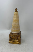 Load image into Gallery viewer, Alabaster Cone Mounted On A Square Base Of Golden Metal Decorative Object
