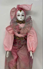 Load image into Gallery viewer, Vintage Pink Outfit Ruffled Collar Collectible Porcelain Harlequin Doll
