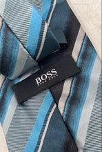 Load image into Gallery viewer, Hugo Boss Mens Multicolor Striped Silk Keeper Loop Adjustable Pointed Tie
