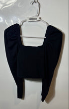 Load image into Gallery viewer, Zara Womens Black Dramatic Lantern Sleeve Square Neck Cropped Blouse Top Size S
