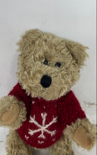 Load image into Gallery viewer, Vintage Teddy Bear Plush Stuffed Toys Wearing Red Snowflake Sweater
