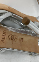 Load image into Gallery viewer, Aldo Womens Silver-Tone Leather Open Toe Stiletto Heel Slingback Sandals Size 38
