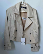 Load image into Gallery viewer, Zara Womens Beige Long Sleeve Double-Breasted Cropped Trench Coat Size XS
