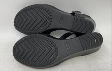 Load image into Gallery viewer, Crocs Womens Leigh II Black Open Toe Buckle Wedge Heel Ankle Strap Sandals Sz 7
