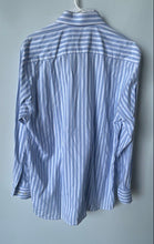 Load image into Gallery viewer, Thomas England Mens White Blue Striped Long Sleeve Dress Shirt Size 39/15.5
